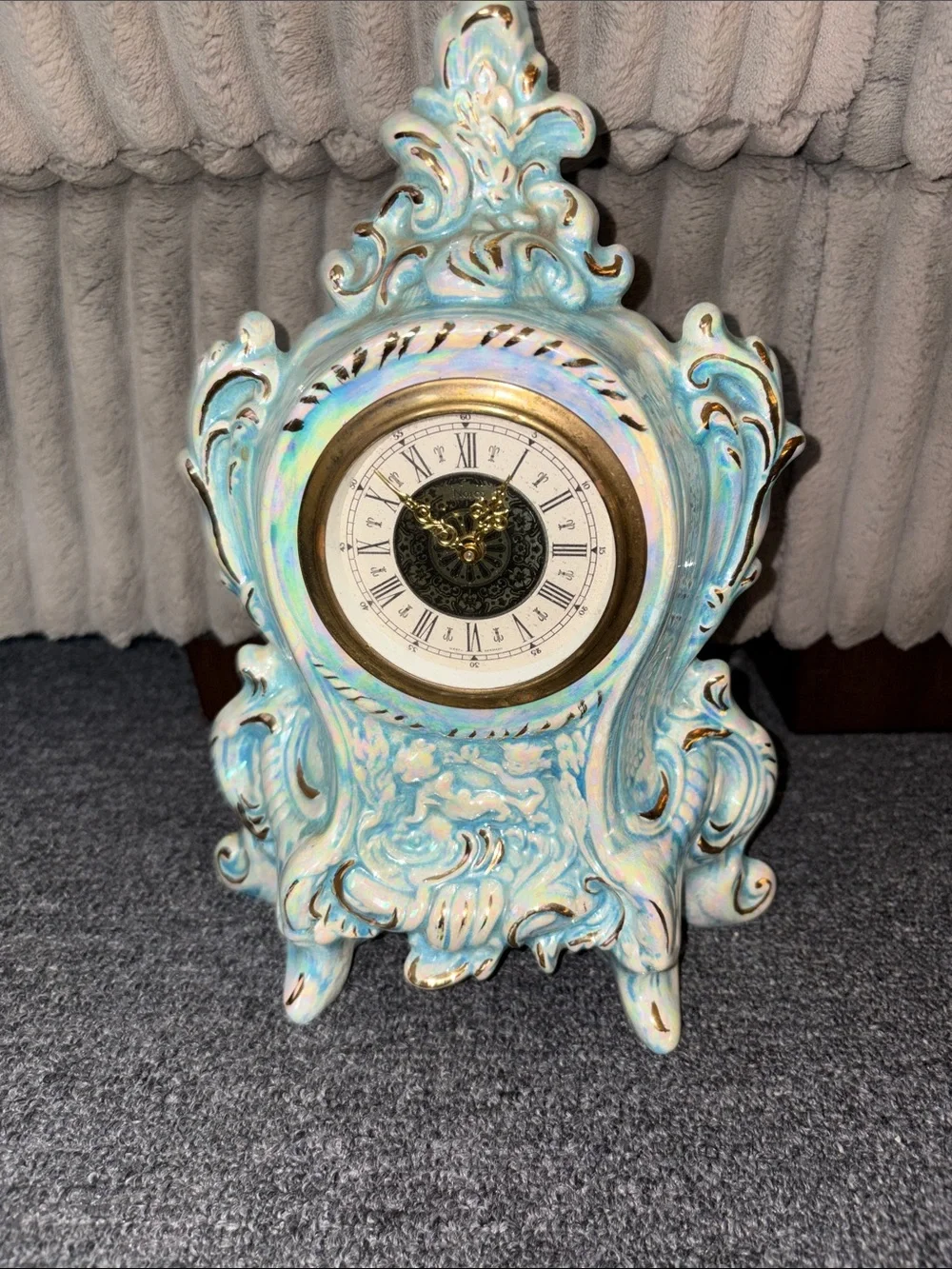 Vintage Narco Porcelain Wind Up Mantle Clock with Cherubs made in West Germany